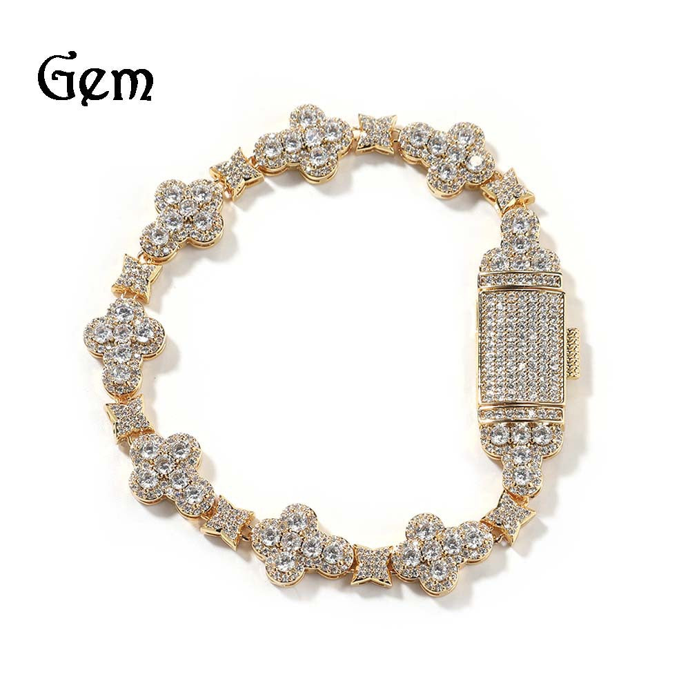 10mm Cross Flower Bracelet with Micro Inlaid Zircon Charm Sparkling Handpiece