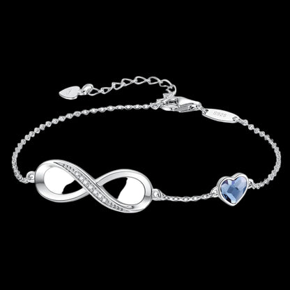 925 Silver Infinity Heart Birthstone Charm Bracelet