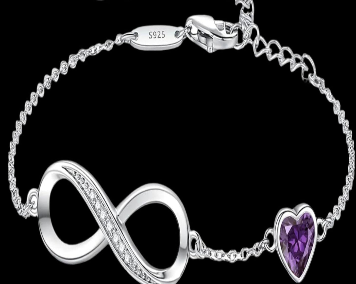 925 Silver Infinity Heart Birthstone Charm Bracelet