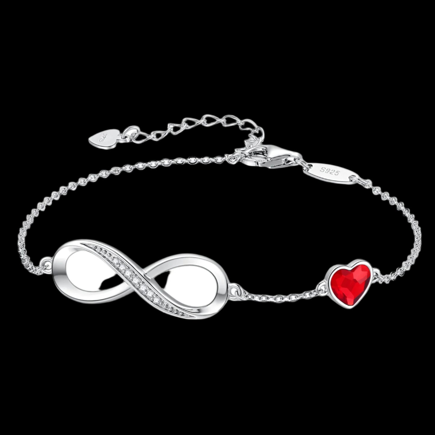 925 Silver Infinity Heart Birthstone Charm Bracelet