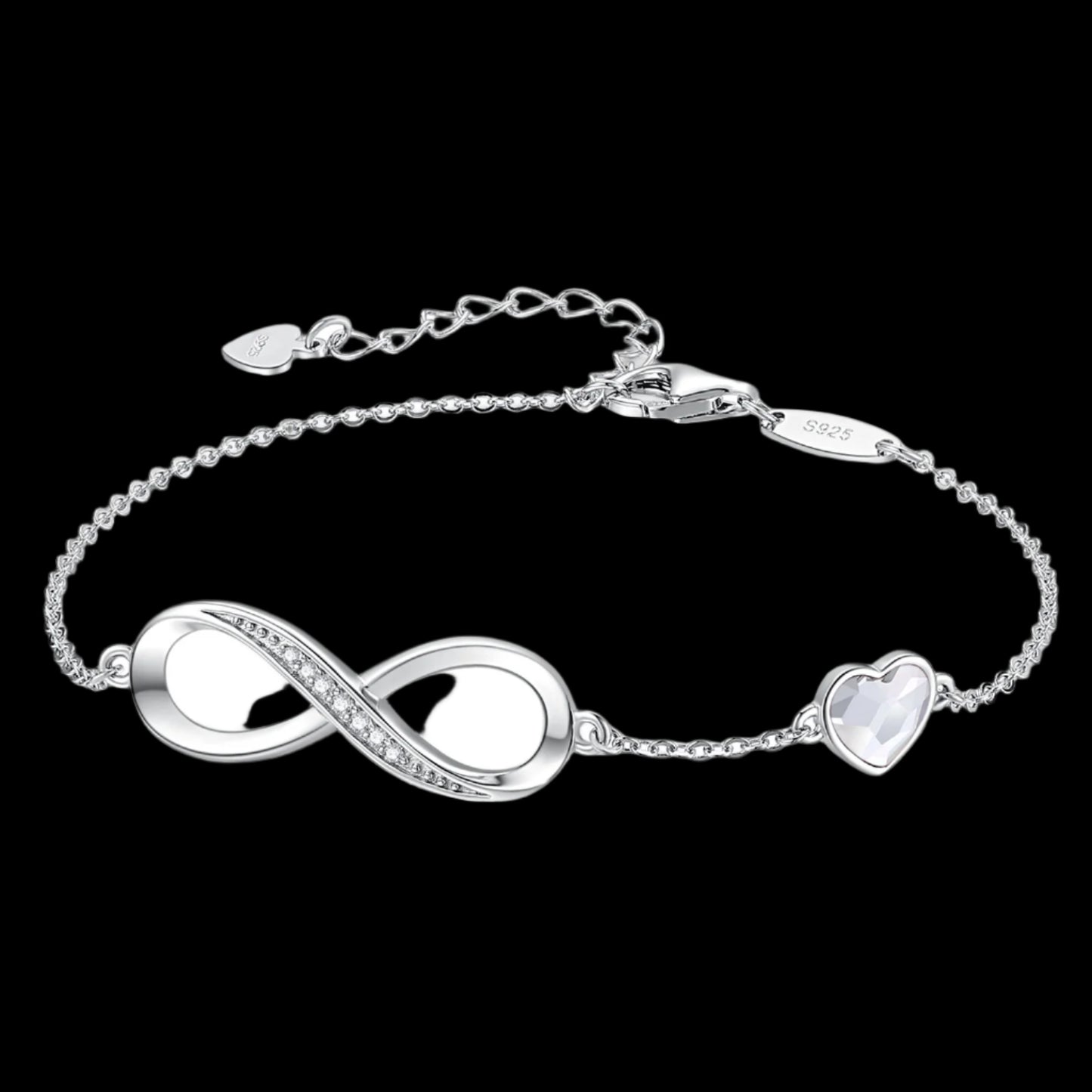 925 Silver Infinity Heart Birthstone Charm Bracelet