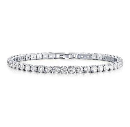 Hip Hop 4mm CZ Tennis Bracelet - Unisex Silver Crystal Chain